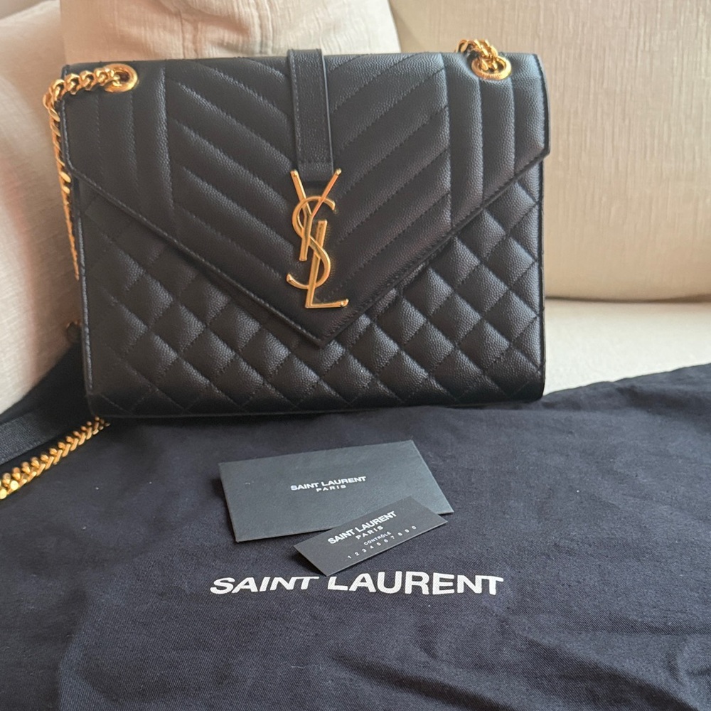 Envelope Triquilt Medium YSL Shoulder Bag in Grained Leather